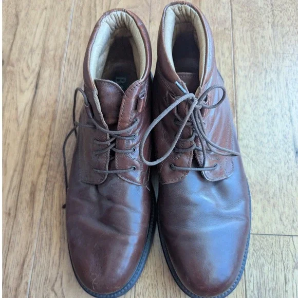 Vtg Bass Brown Leather Ankle Boots Made in Italy Mens 10.5 Derby Shoes Oxfords